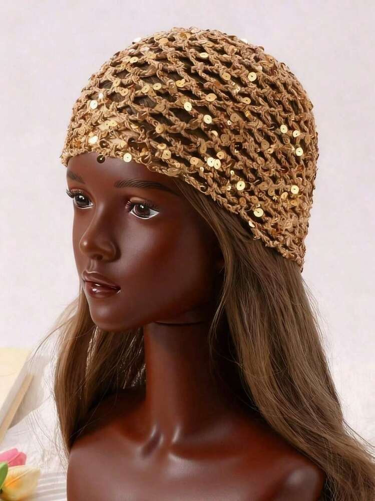 1pc Women's Fashion Hollow Crochet Sequin Beanie, Suitable Everyday Wear,Hijab,Moños,Hijabs Women,Diademas Mujer,Men Hats,Gorras Para Mujer,Hair Hooks,Hair Accessories,Hats,Hair Bows,Cap Women,Hat,Bucket Hat,Beanies,Beanie Women,Beanies Women, | SHEIN