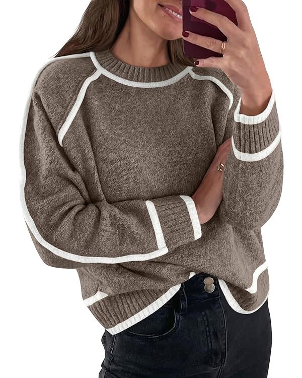 LILLUSORY Women's Chunky Oversized Sweaters Pullover Knit Trendy Outfits Color Block 2024 Winter ... | Amazon (US)