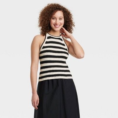 Women's Halter Neck Pullover Sweater - A New Day™ Cream/Black Striped XS | Target