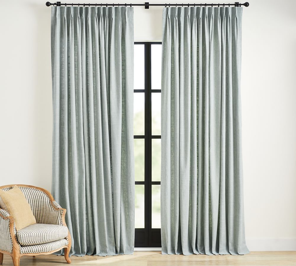 Emery Linen Pinch Pleat Curtain, 50 x 84&amp;quot;, Blue Dawn | Pottery Barn (US)