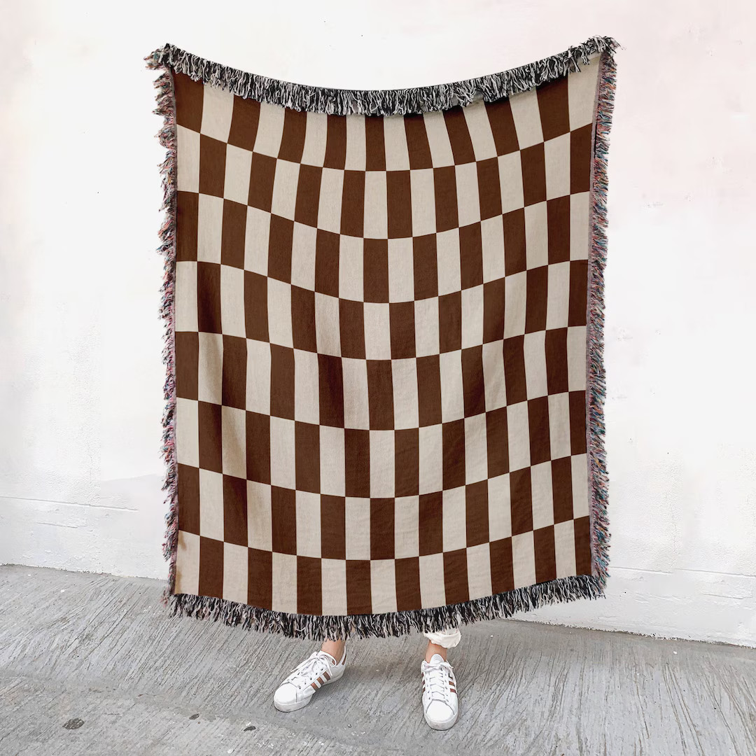 Checkerboard woven throw blanket Chequers quilt, 100% cotton tapestry, unique textile, living roo... | Etsy (US)