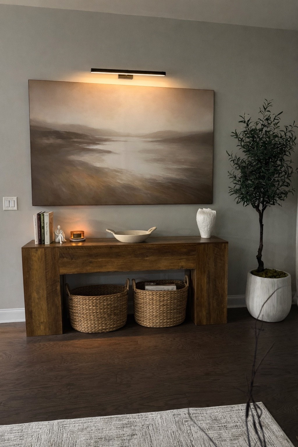 Picture size 46x72 and rustic brown console 



#LTKHome #LTKSaleAlert #LTKvlog