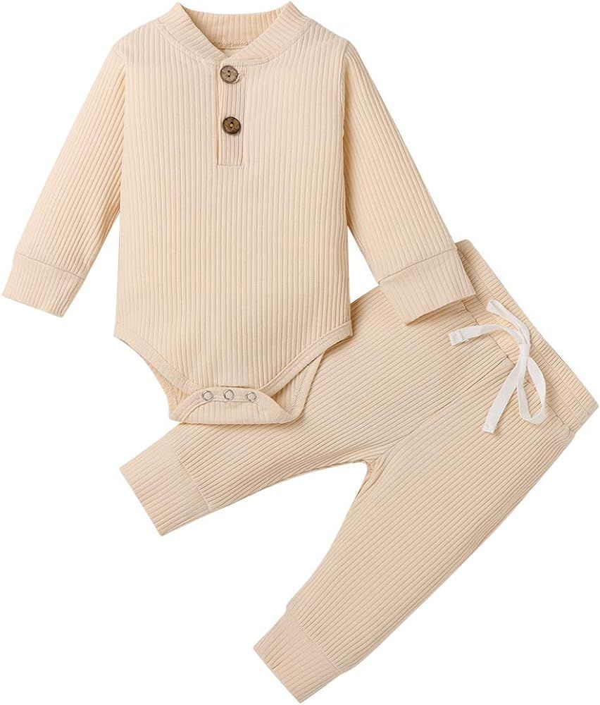 Ledy Champswiin Winter Newborn Baby Boy Girl Clothes Set Ribbed Outfits Unisex Infant Solid Long ... | Amazon (US)