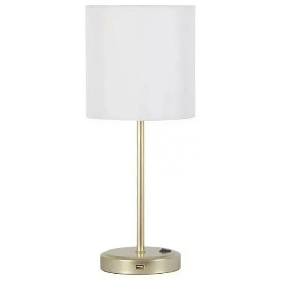 Mainstays 19" Gold Stick Table Lamp with White Fabric Shade and USB Port | Walmart (US)