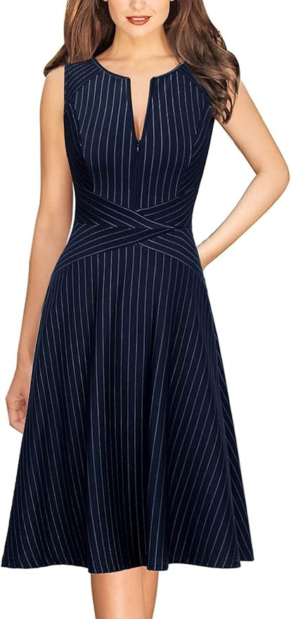 VFSHOW Womens Elegant Front Zipper Slim Work Business Office Party Cocktail A-Line Dress | Amazon (US)