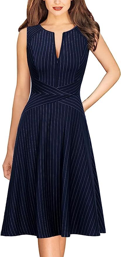 VFSHOW Womens Elegant Front Zipper Slim Work Business Office Party Cocktail A-Line Dress | Amazon (US)