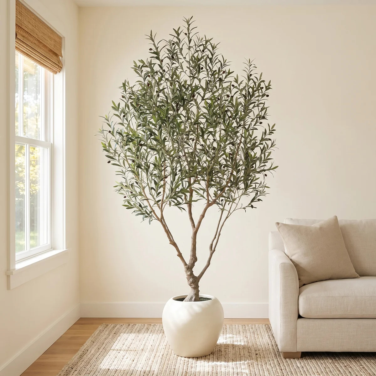 Alvina 96" H Artificial Olive Tree with 18" W White Planter | Wayfair North America