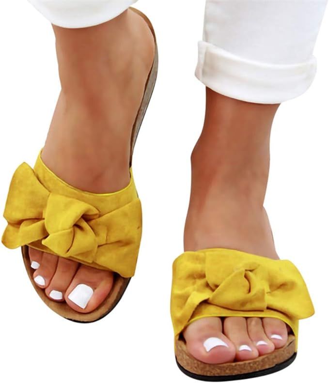 Sandals for Women Flat,Women's 2020 Bow Knot Comfy Platform Sandal Shoes Summer Beach Travel Fash... | Amazon (US)