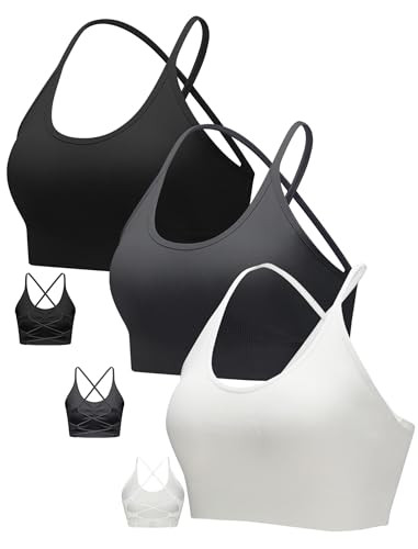 RUNNING GIRL Sports Bras for Women,Sexy Crisscross Back Seamless Padded Sports Bra Medium Support with Removable Pads(2935Black+Grey+White_XL) | Amazon (US)