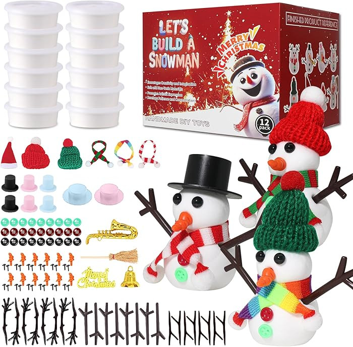 12-Pack Christmas Snowman Crafts Sets for Kids, Modeling Clay Snowman DIY Kit,Christmas Stocking ... | Amazon (US)