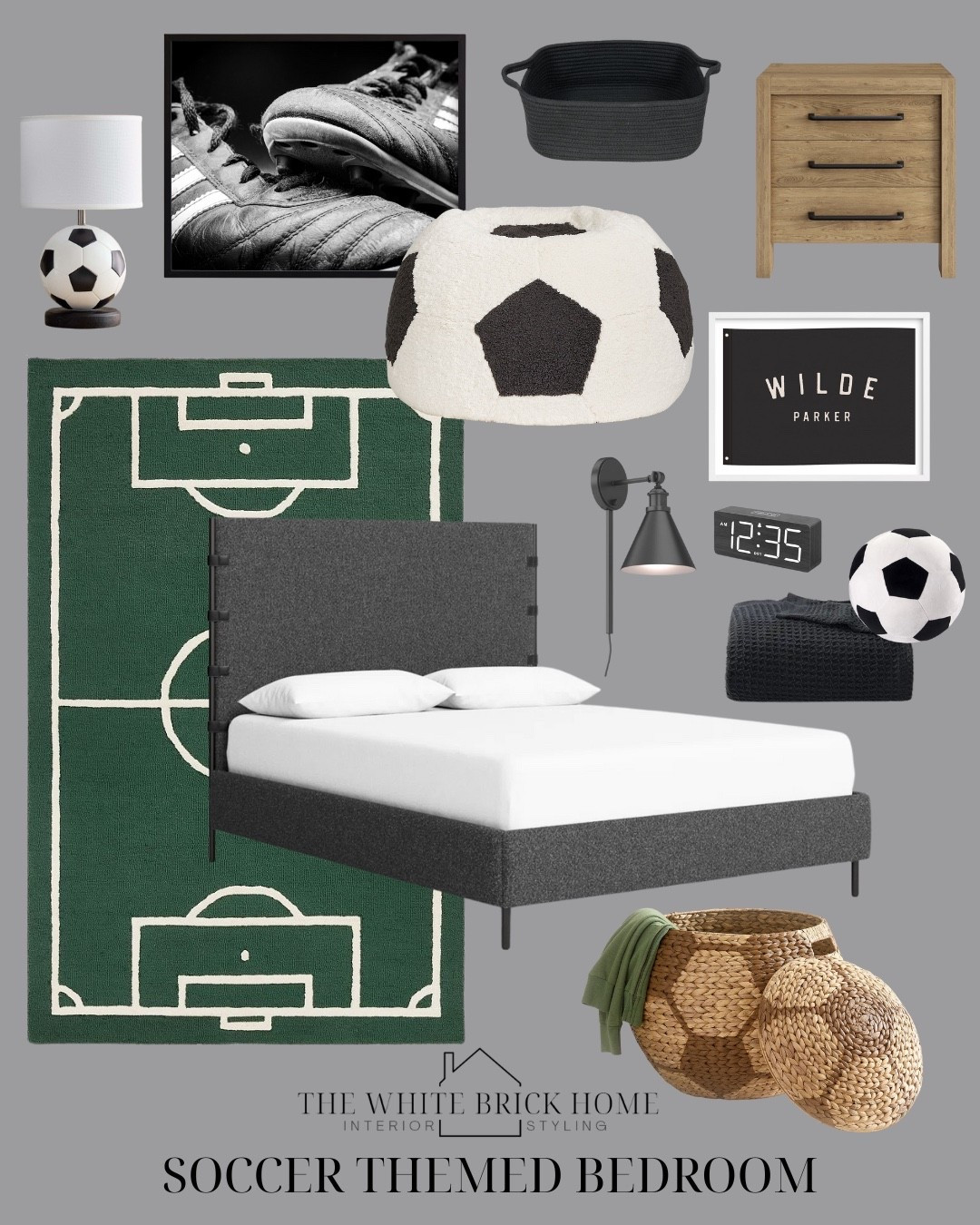 A fun bedroom rug for a soccer loving kiddo! I would pair this bed with a dark gray wall and a wood nightstand like this option from Wayfair. 

Boys room, boys bedroom, kids room, kids bedroom, boys room rug, boys room bean bag, boys room nightstand, boys room wall art, boys room table lamp, boys room design, boys room storage, teen boy, teen boy bedroom, teen boy soccer bedroom, soccer, soccer bedroom design, pottery barn teen, minted, Wayfair 

#LTKFamily #LTKHome #LTKKids