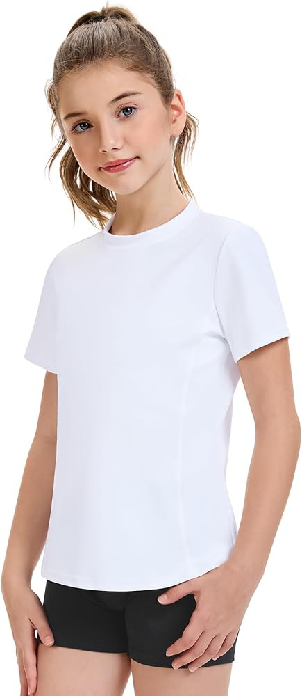HASMES Girls Athletic Shirts Short Sleeve Active T-Shirts,Basic Tee Tops,Sports Activewear for Ki... | Amazon (US)