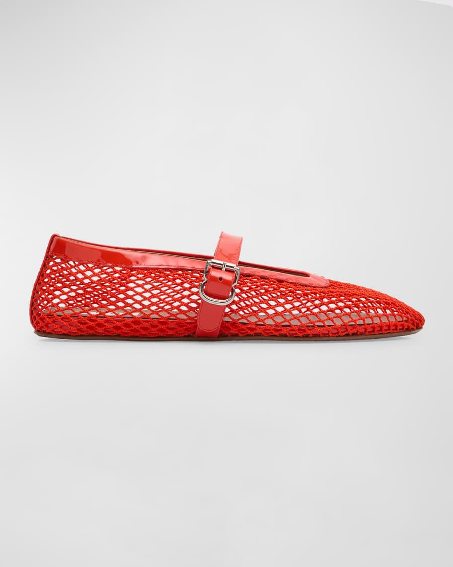 ALAIA Mesh Mary Jane Ballerina Flats | Neiman Marcus
