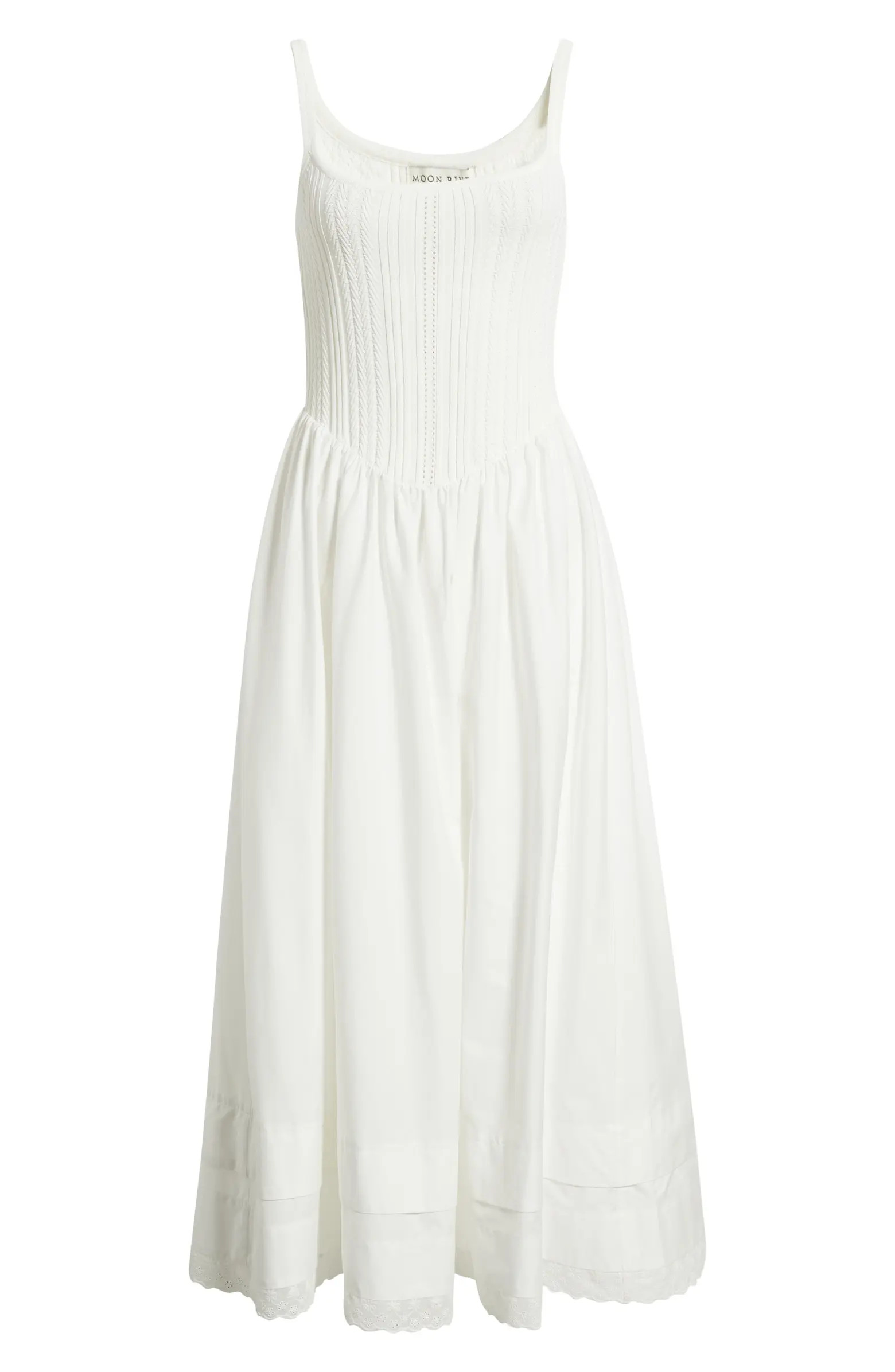 MOON RIVER Pointelle Bodice Mixed Media Dress | Nordstrom | Nordstrom