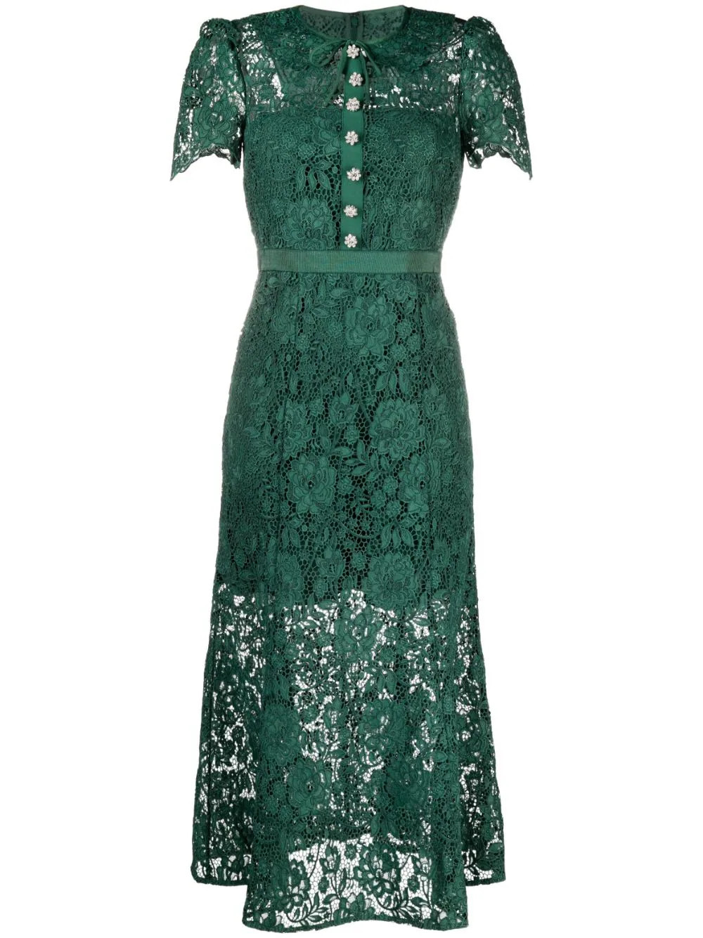 Self-Portrait lace midi dress - Green | Farfetch Global