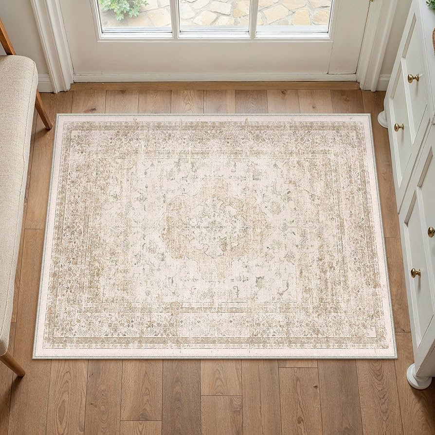 PureCozy Entryway Area Rug 2x3 Beige Vintage Distressed Indoor Carpet Oriental Soft Thin Small Do... | Amazon (US)