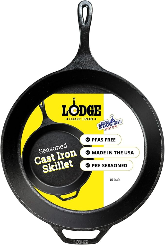 Lodge Seasoned Cast Iron Skillet 15 Inches - Frying Pan for the Stove, Grill or Campfire - Cooks ... | Amazon (US)