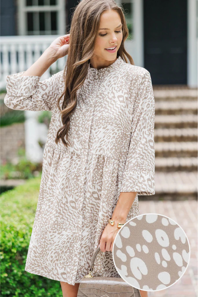 Always The One Taupe Leopard Shift Dress | The Mint Julep Boutique