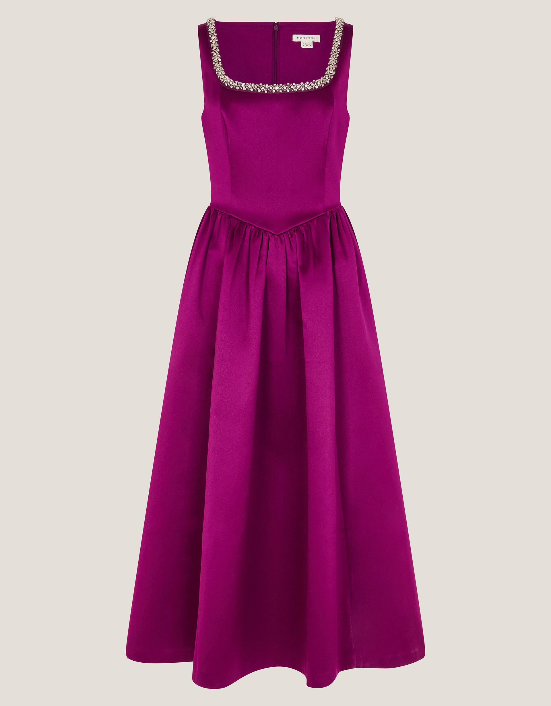 Saira Embellished Sleeveless Satin Midi Dress Pink | Monsoon (UK)