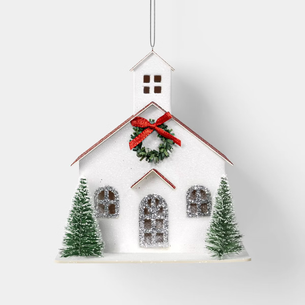Glittered Church with Bottle Brush Trees Christmas Tree Ornament White - Wondershop™ | Target