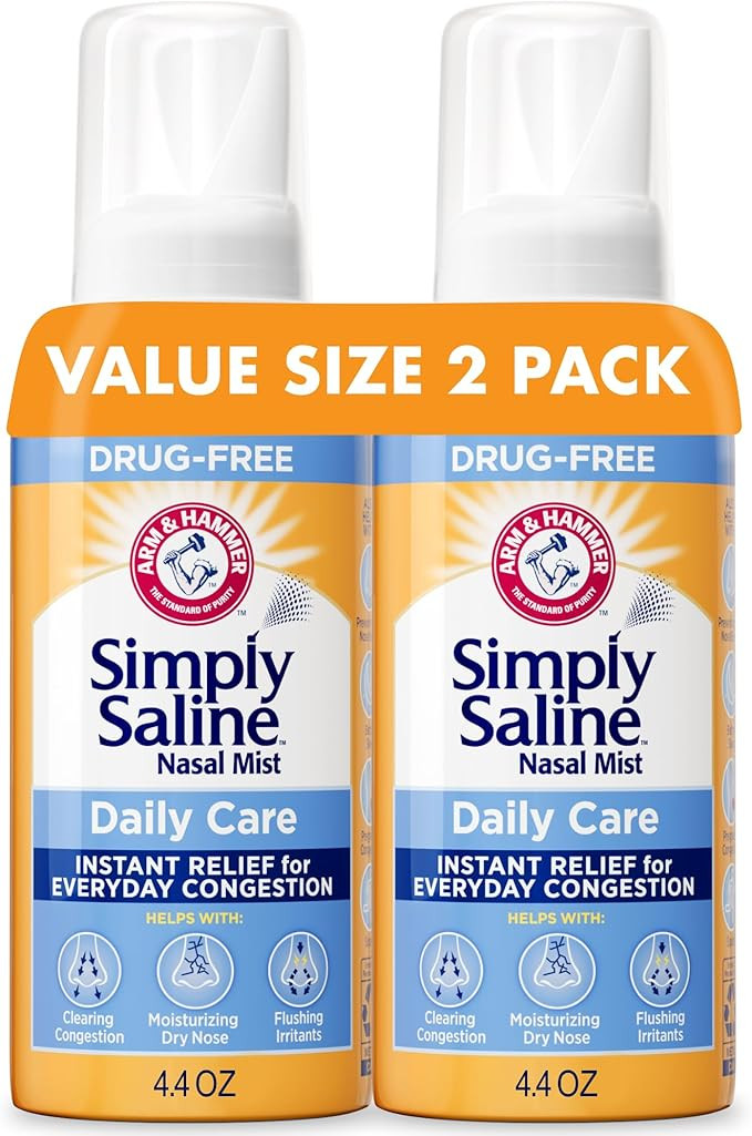 Arm & Hammer Simply Saline Daily Care Nasal Mist 4.4oz, Saline Nasal Spray, Drug-Free, 2-Pack | Amazon (US)