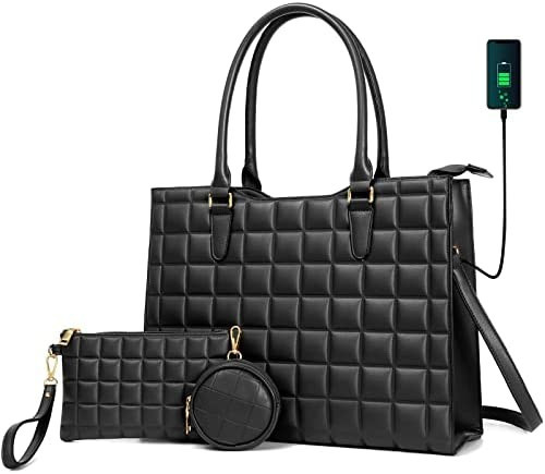 Laptop Tote Bag for Women Waterproof PU Leather Briefcase Computer Bag with Built-in USB Charging Po | Amazon (US)