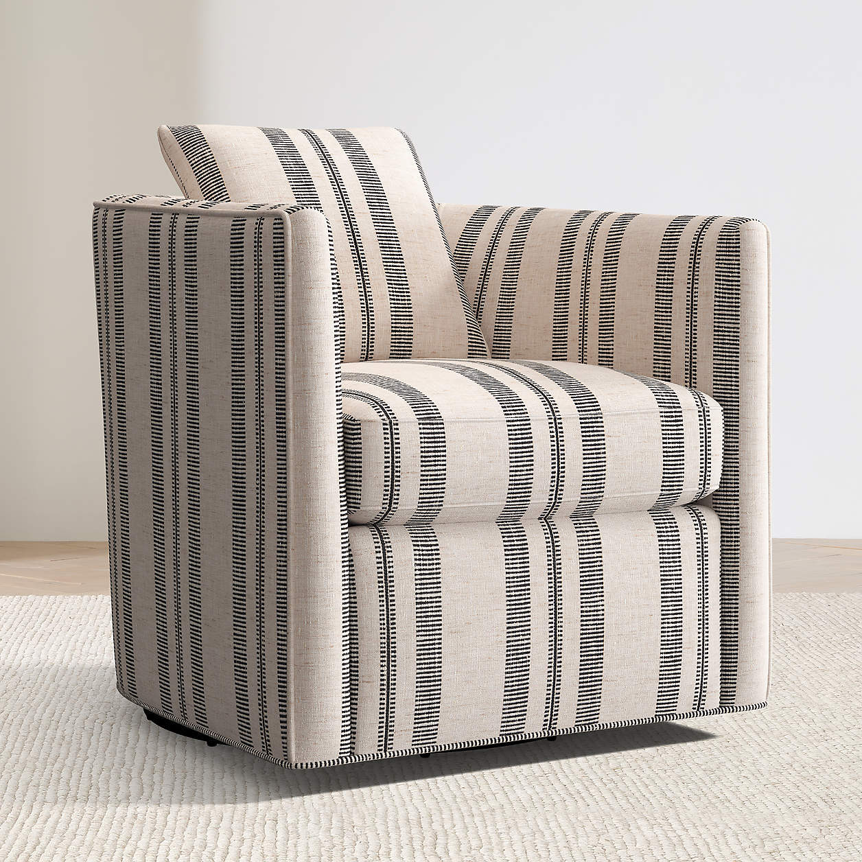 Drew Striped Small Swivel Accent Chair + Reviews | Crate & Barrel | Crate & Barrel