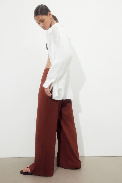 Wide-cut Pull-on Pants - High waist - Long - Brown - Ladies | H&M US | H&M (US + CA)