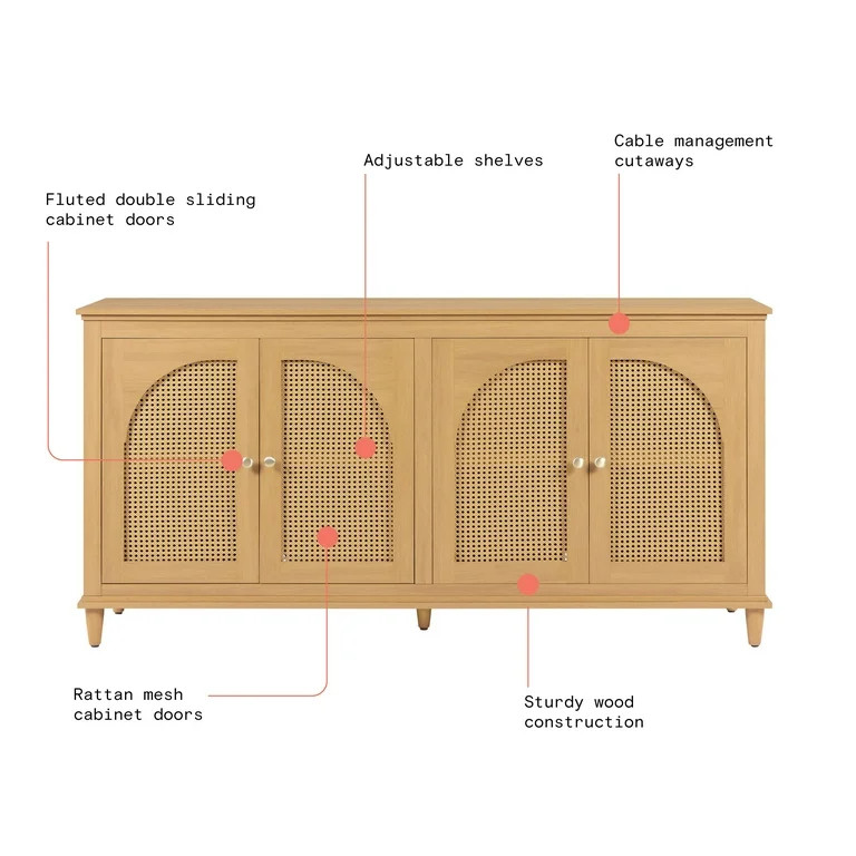 Beautiful Drew Rattan 4-Door Buffet by Drew Barrymore, Warm Honey Finish | Walmart (US)