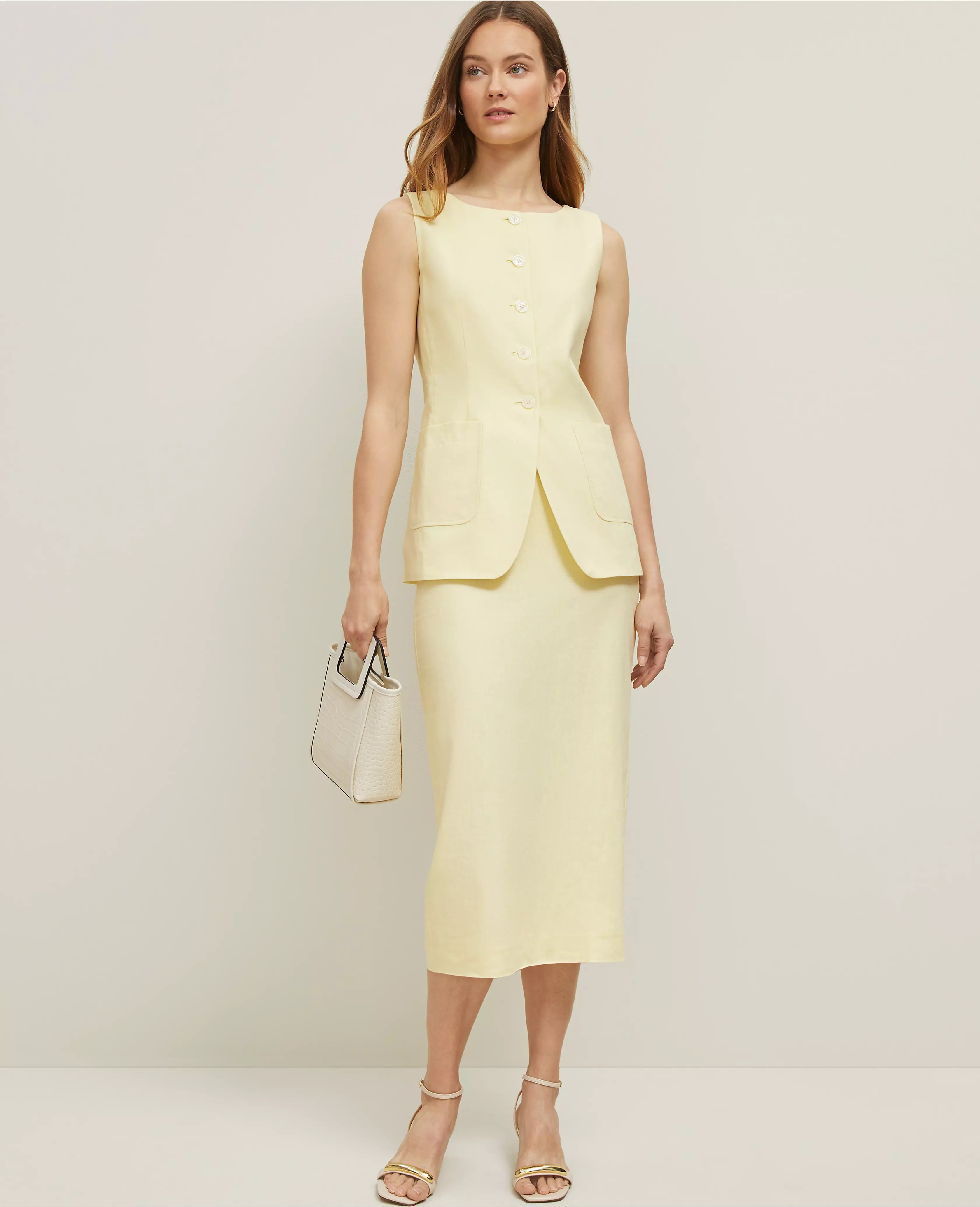 Linen Blend Clean Midi Skirt | Ann Taylor