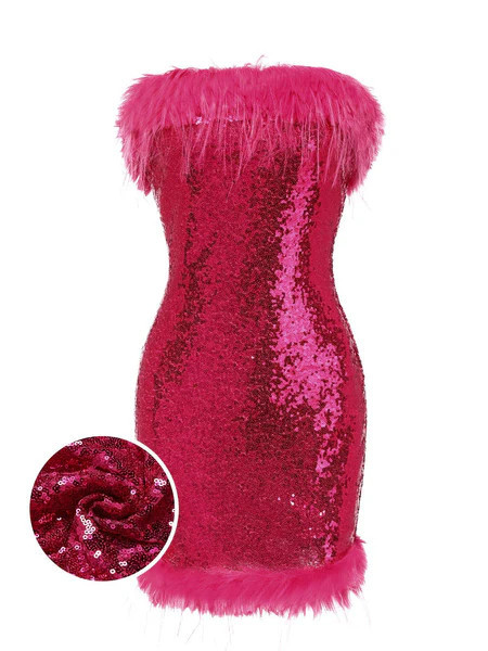 Rose Red 1970s Strapless Sequined Dress | Retro Stage
