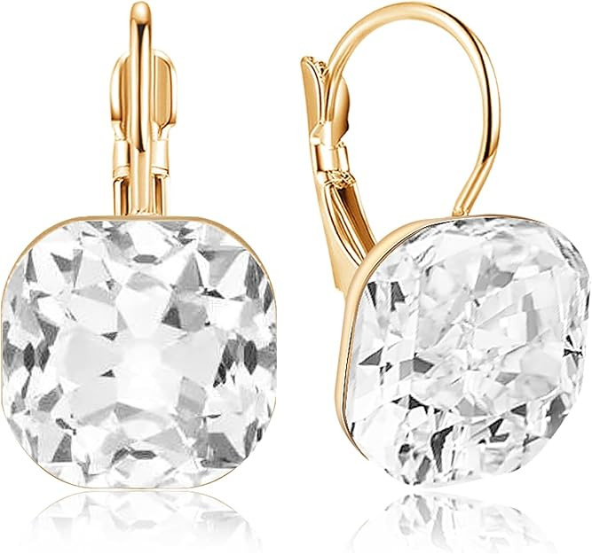 Sparkly Crystal Square Leverback Earrings Rhinestone Geometry Dangle Drop Earrings For Women Brid... | Amazon (US)