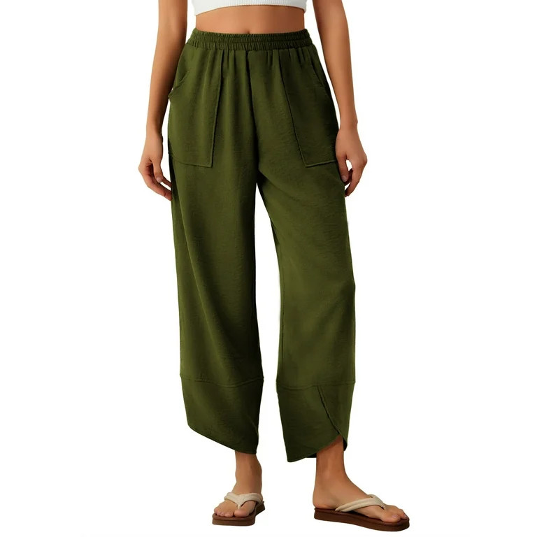 Anygrew Baggy Pants for women Harem Pants Summer Beach Trousers Elastic Waisted Casual Palazzo wi... | Walmart (US)