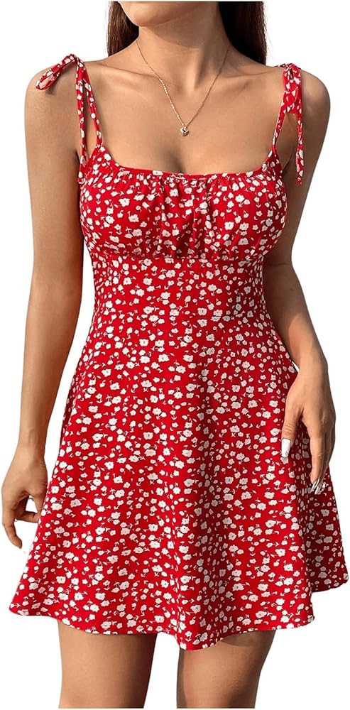 Floerns Women's Summer Floral Cherry Print A Line Short Cami Dress | Amazon (US)