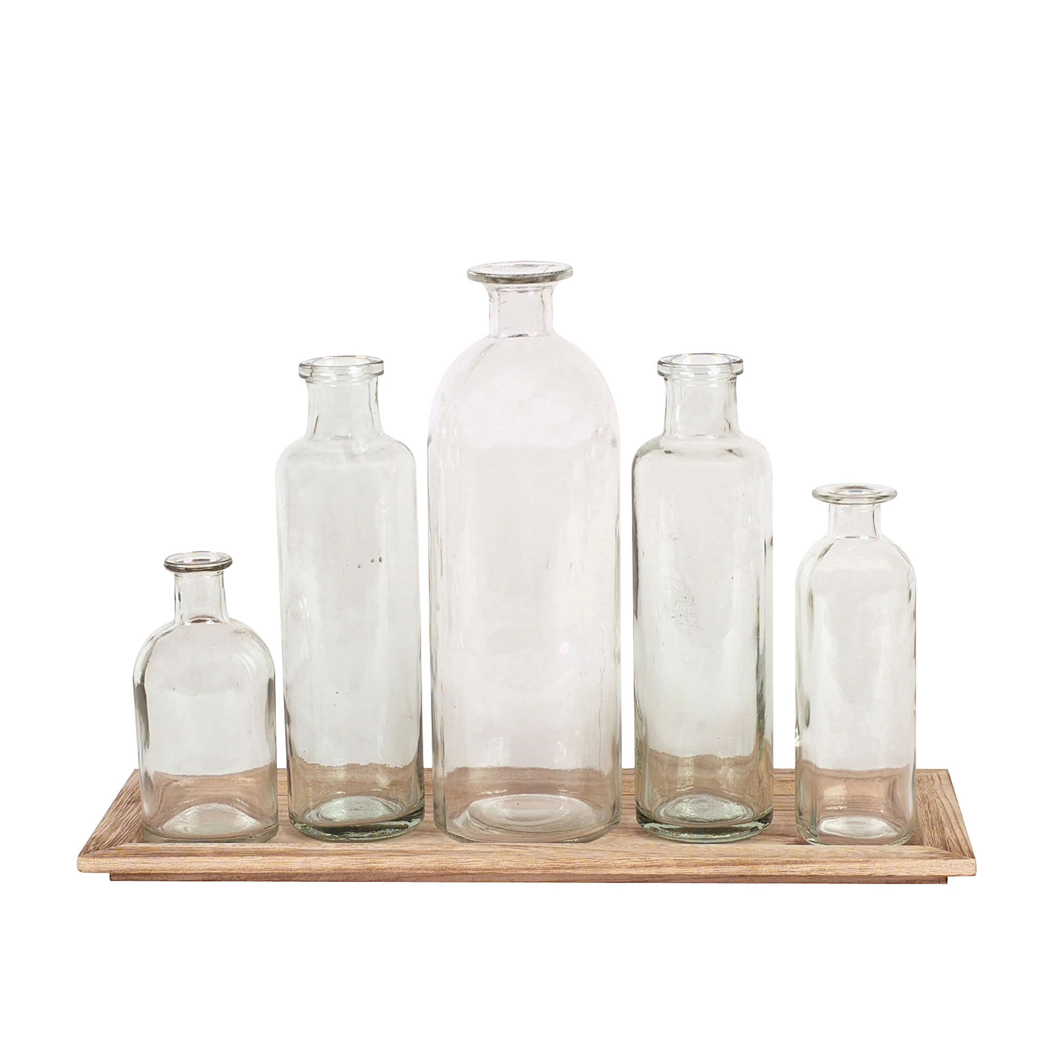 Creative Co-Op Set of 5 Vintage Bottle Vases on Wood Tray - Walmart.com | Walmart (US)