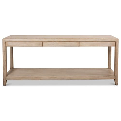 Jaxon Rustic Lodge Beige Pine Wood 3 Drawer Rectangular Console Table | Kathy Kuo Home