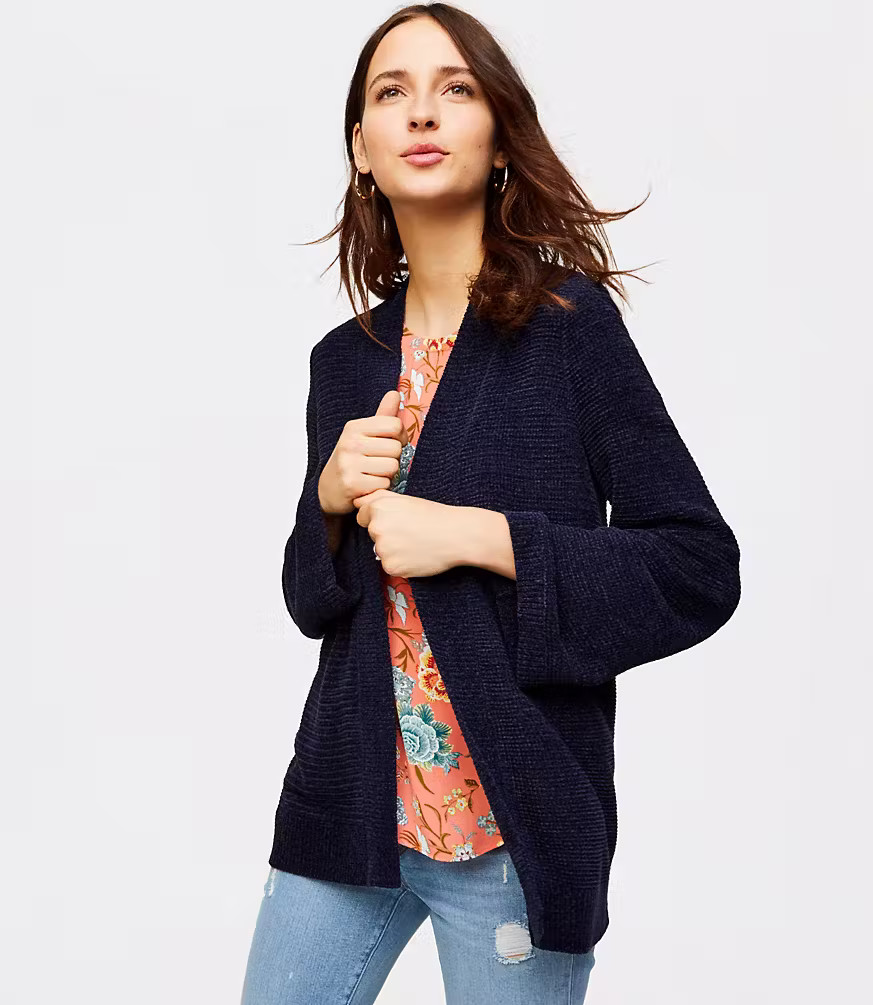 Chenille Flare Sleeve Open Cardigan | LOFT