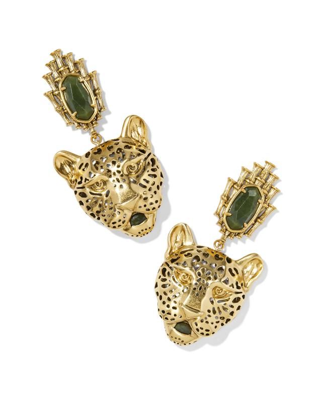 Maura Vintage Gold Jaguar Statement Earrings in Sage Serpentine | Kendra Scott