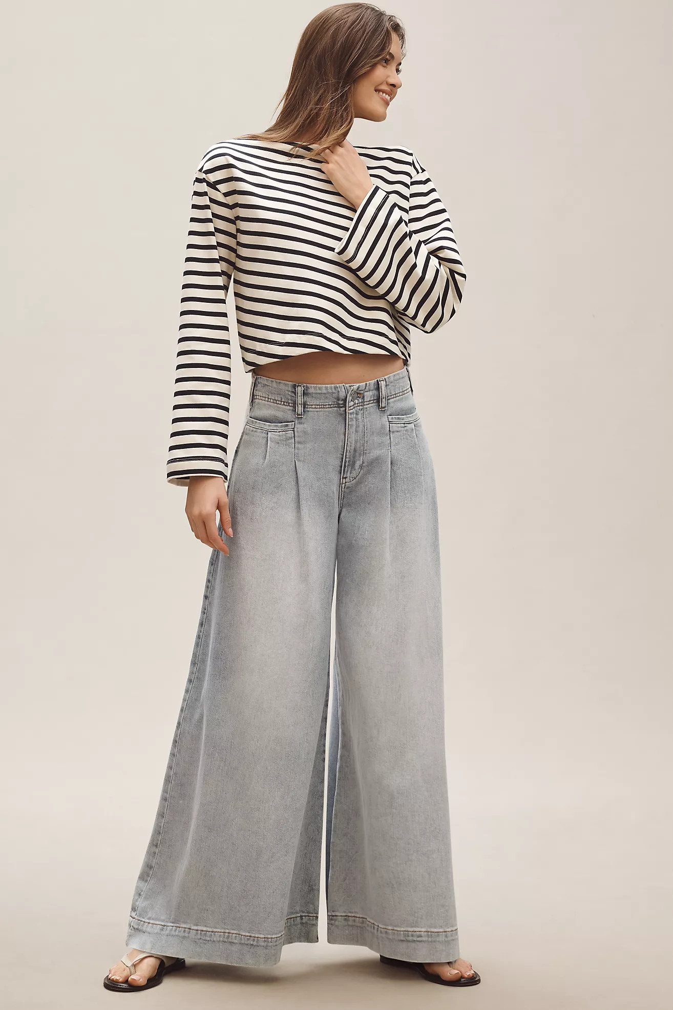 Pilcro Pleated Palazzo Mid-Rise Wide-Leg Jeans | Anthropologie (US)