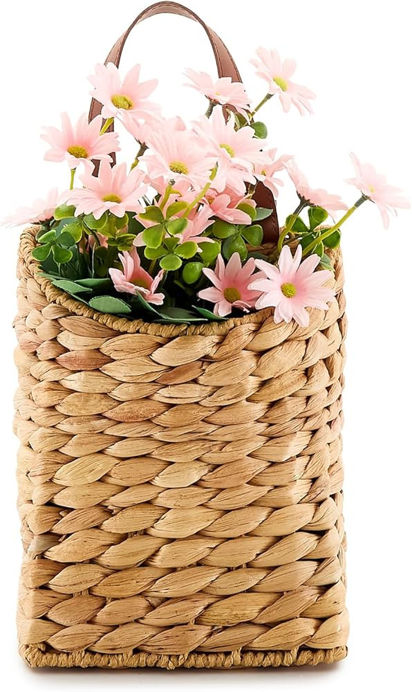Wall Hanging Pocket Basket Portable Water Hyacinth Storage Basket Decorative Boho Mounted Organiz... | Amazon (US)