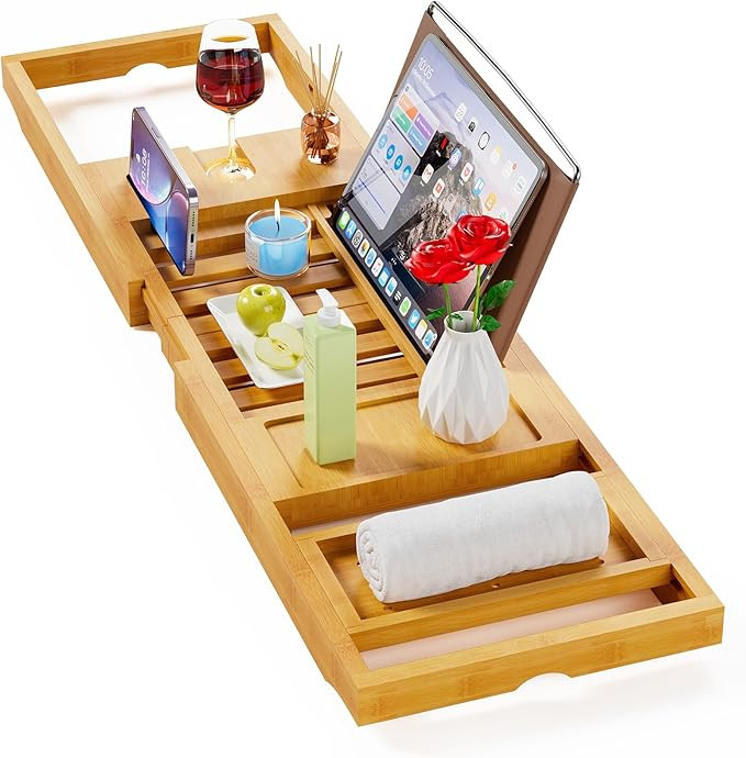 Yirilan Bathtub Tray Caddy, Expandable Wooden Bathroom, Luxury Bamboo Bathtub Tray, Bath Tub Tabl... | Amazon (US)