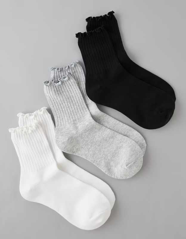 AE Ruffle Cropped Crew Socks 3-Pack | American Eagle Outfitters (US & CA)
