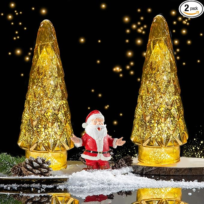 Mercury Glass Christmas Tree, 2-Pack Lighted Xmas Tree Decorations, Holiday Centerpiece Battery O... | Amazon (US)