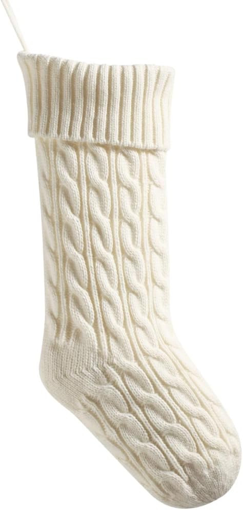 meioro 18 Inches Christmas Stockings, Large Size Cable Knitted Xmas Stocking for Kids, Fireplace Hanging Stockings for Family Holiday Party Decorations (Ivory) | Amazon (US)