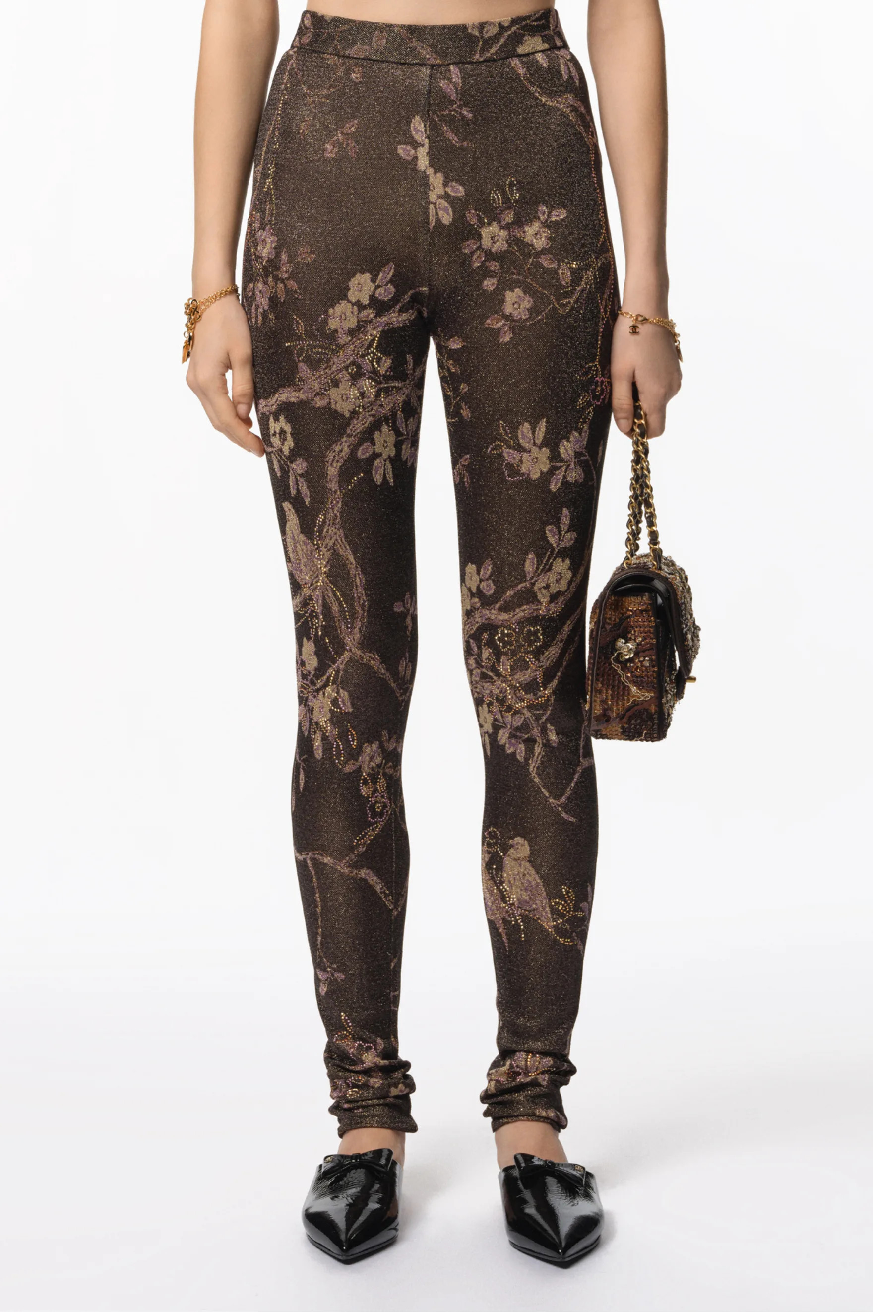 Leggings - Mixed fibers, black, gold & multicolor — Fashion | CHANEL | Chanel, Inc. (US)