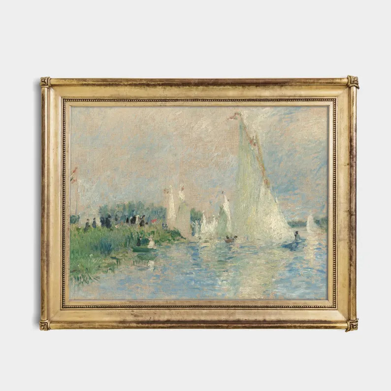 Impressionist Sailboat Scene – Vintage Water Regatta Painting, Pastel Coastal Art Print, Light ... | Etsy (US)