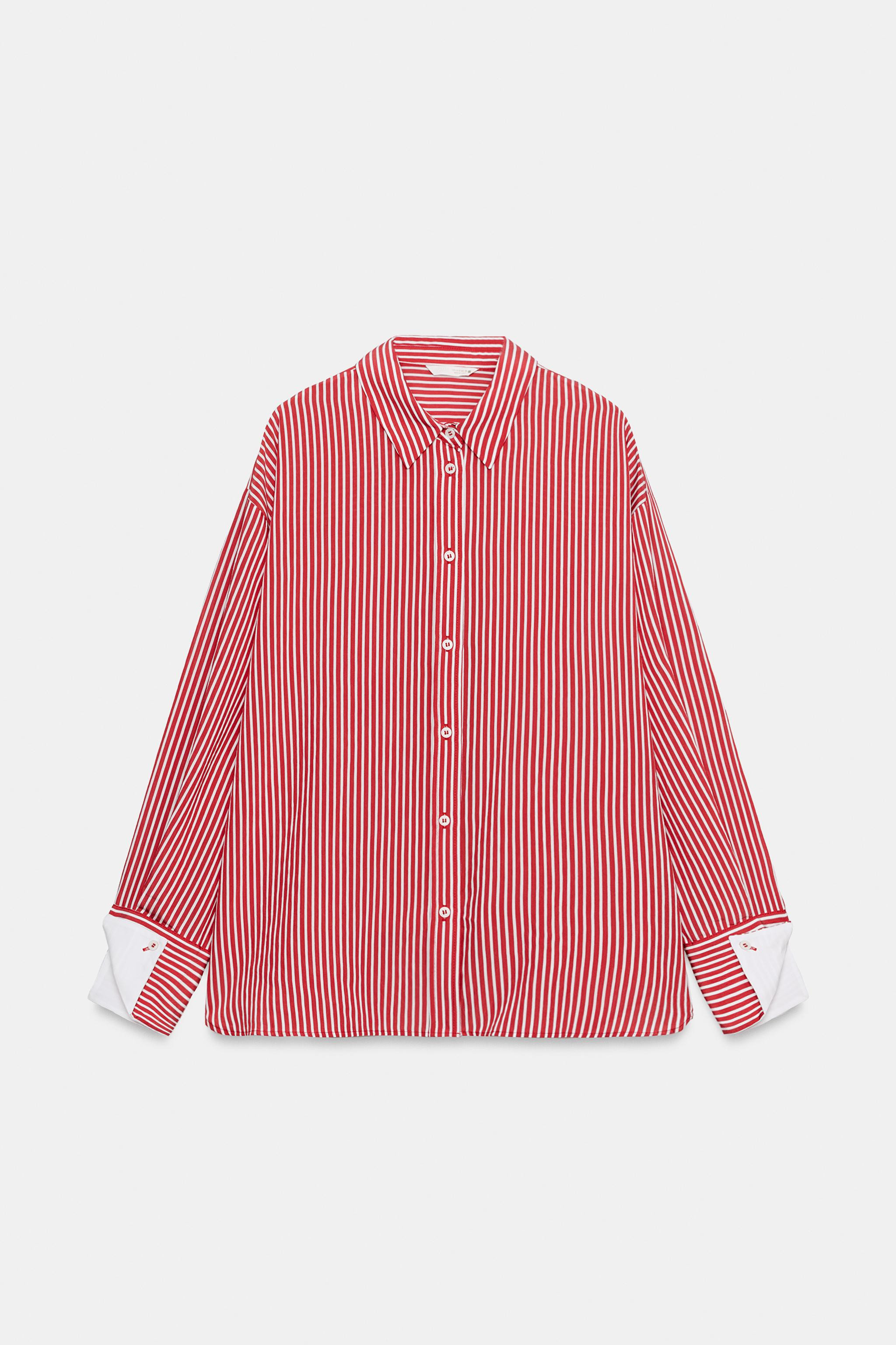 CONTRAST CUFF STRIPED SHIRT | Zara US