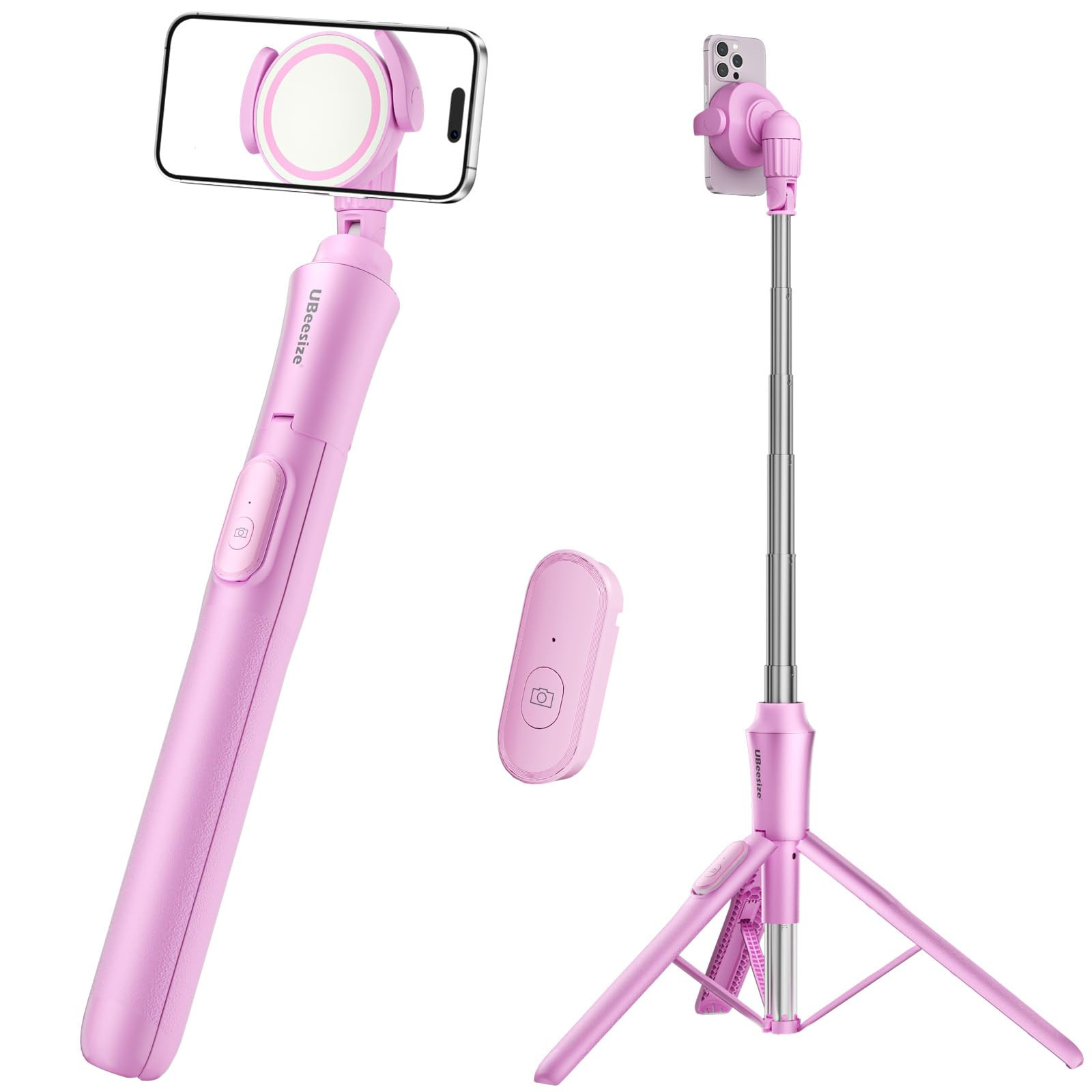UBeesize Pink 62'' Magnetic Selfie Stick & Phone Tripod with Remote Shutter | Amazon (US)