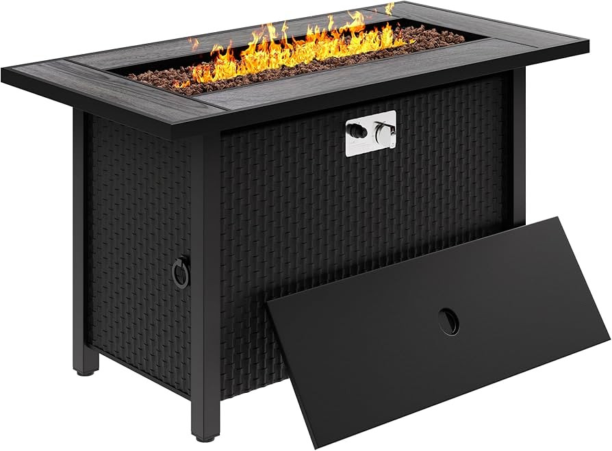 45in Fire Table, Propane Fire Pit with Red Lava Rocks and Rain Cover, Outdoor Firepit Table with ... | Amazon (US)