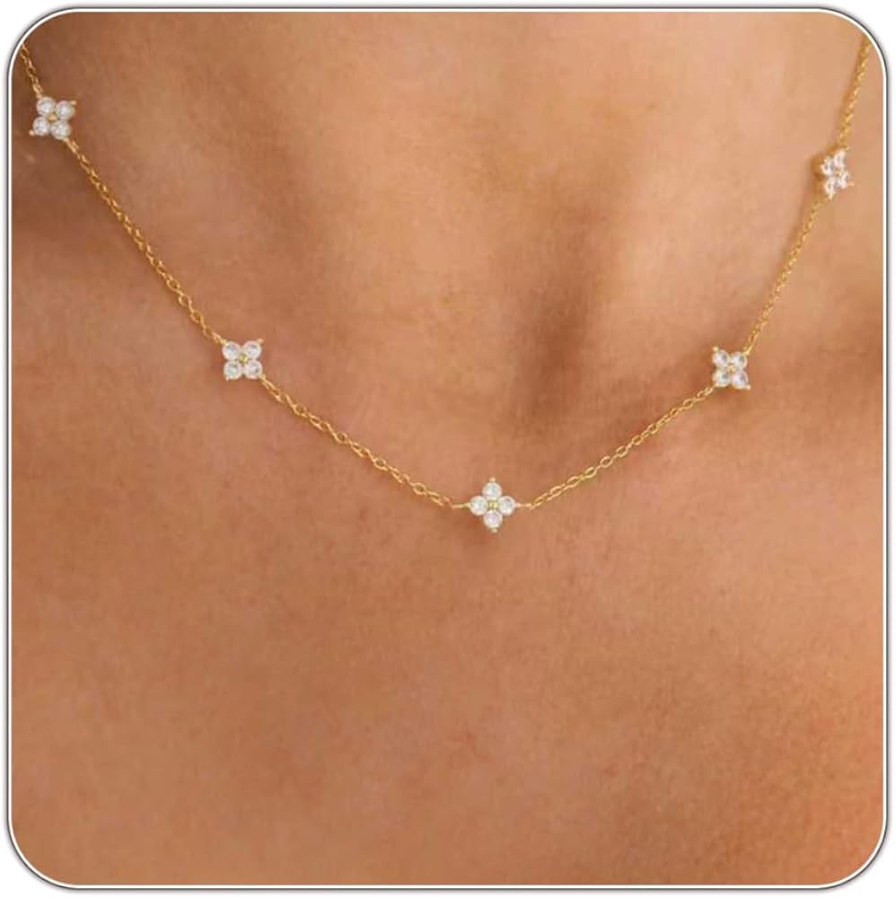 Dainty Silver Gold Necklaces for Women Cute Station Choker Simulated Diamond Necklace Simple Laye... | Amazon (US)
